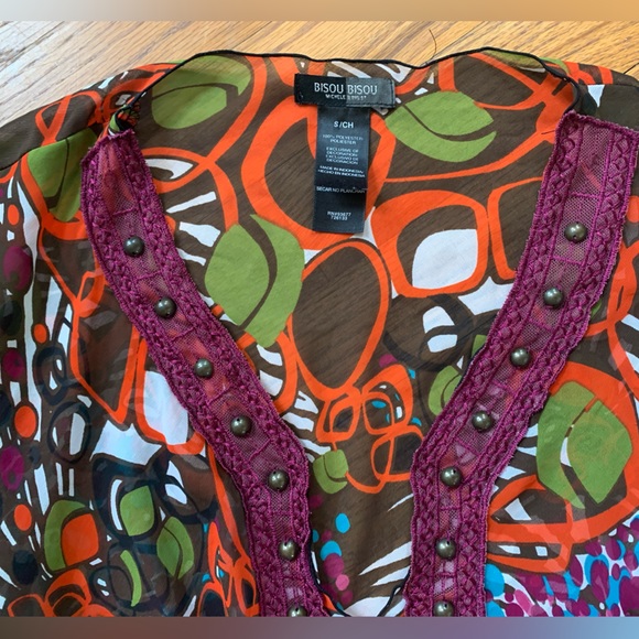 🏝🏝Bisou Bisou Multi-color Lightweight Boho Beaded Beach Pool Coverup Size S🏝 - Picture 5 of 8